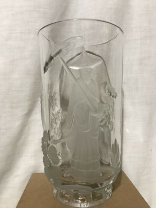 Signed Verly’s Mandarin Chinese Art Glass High Relief Vase
