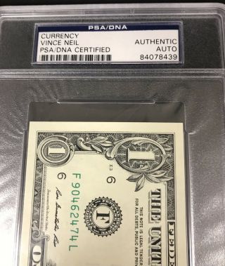 Vince Neil Signed Currency PSA DNA Dollar Bill Motley Crue Shout at the devil 3