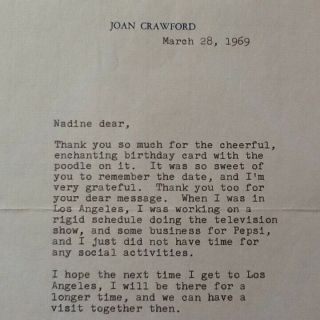 Joan Crawford SIGNED 1969 Letter Envelope Photo Letterhead Movie Star Pespi 3