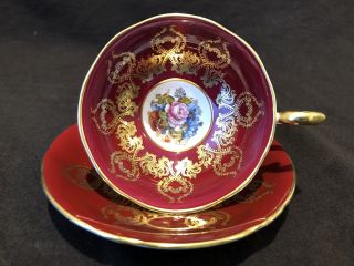 Aynsley England 1543 J A Bailey Cabbage Rose Red Tea Cup And Saucer Gold Rim