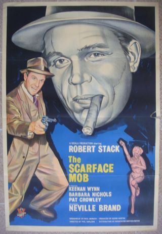 English One Sheet Movie Poster Scarface Mob Robert Stack Film 27x40 " 1962 F/vf