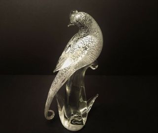 Formia Vetri Di Murano Glass Bird Sculpture Clear & Silver Speckled Italy