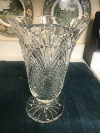 Stunning Large 10 " Waterford Seahorse Cut Crystal Footed Vase Master Cut