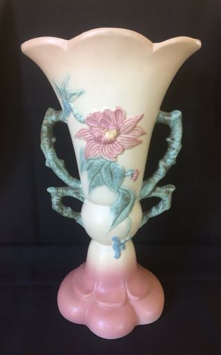 Hull Pottery Woodland Rare Double Handled Vase Pastel Rose/cream 12 1/2 W25