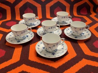 Royal Copenhagen Blue & White Fluted Tea Cup 1/79 & Saucer 76 - 79 - 315 (6sets) 2