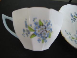 Vintage Shelley Queen Ann Forget Me Not Flower Cup and Saucer 3