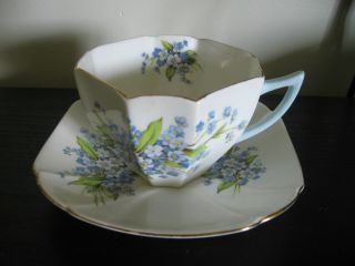 Vintage Shelley Queen Ann Forget Me Not Flower Cup and Saucer 5
