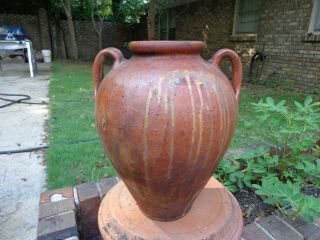 Antique 19th Century Terracotta Redware French Confit Pot With A Great Glaze