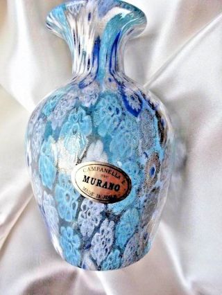 Vintage Murano Rare Millefiori Art Glass Vase Campanella