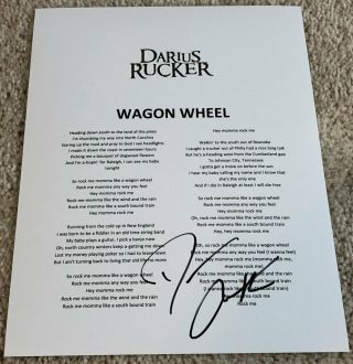 Darius Rucker Signed Autograph Wagon Wheel Lyric Sheet W/proof
