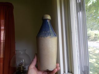 Hiram Wheaton 1875 Cobalt Salt Glaze Stoneware Blob Top Soda Or Beer Bottle