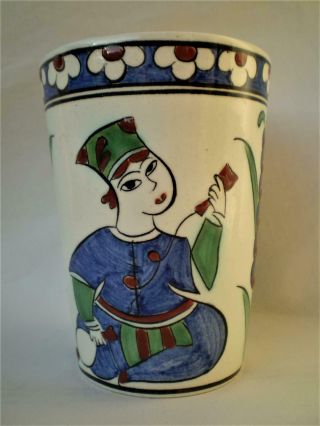 Vtg Signed Ikaros Icaro Rhodes Rodos Greek Ceramic Art,  Mid Century,  Cup,  Woman.