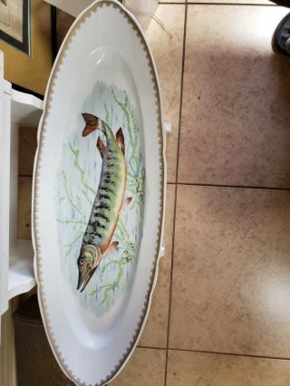 Large Platter Set Limoges Oscar Gutherz Fish Hand Painted Similar $700 N.  R
