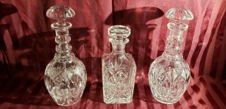 Set Of 3 Large Vintage Wine / Whiskey Decanters Cut Glass / Crystal Estate