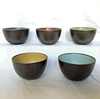 Ex.  Rare 5 Piece Set Of Heath Ceramics Multi - Colored Tea Bowls /cups 1948 - 1952