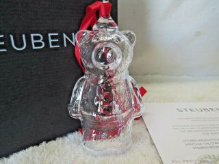 Steuben Art Glass Teddy Bear Christmas Ornament & Bag