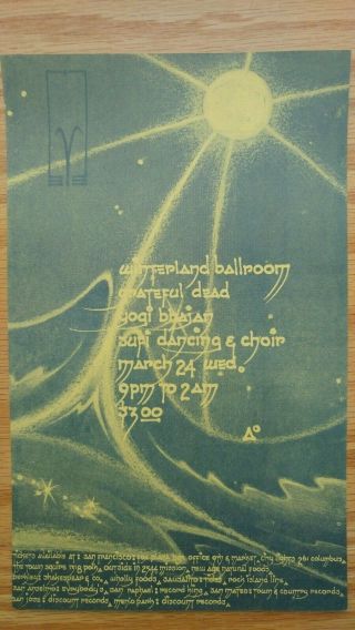 Grateful Dead Handbill Winterland March 24 1971