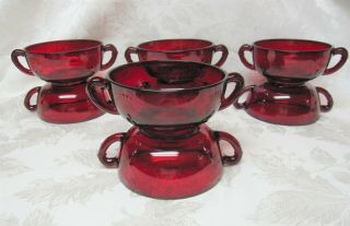 8 Htf Paden City Ruby Crows Foot Double Handle Cream Soup Bowls