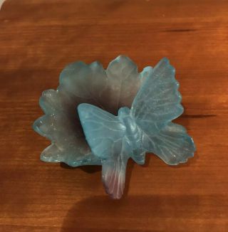 Daum France Papillon Blue Purple Pate de Verre Glass Butterfly Dish Event Piece 2