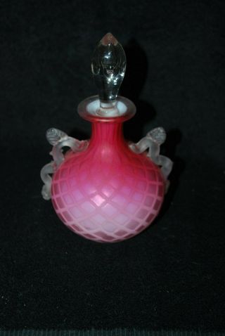 Victorian Pink Satin Diamond Quilted Mop Cologne Perfume Bottle 1880 