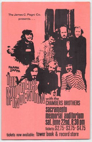 Mothers Of Invention Frank Zappa Chambers Bros Handbill Sacramento 1968