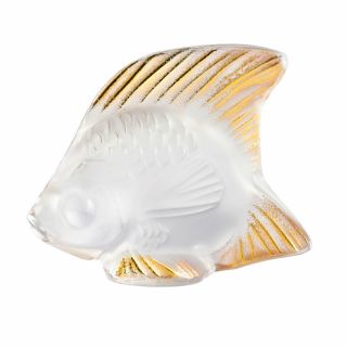 Lalique Crystal Clear And Gold Stamp Fish 10685100 Brand Nib French Save$$ F/sh