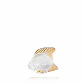LALIQUE CRYSTAL CLEAR AND GOLD STAMP FISH 10685100 BRAND NIB FRENCH SAVE$$ F/SH 2