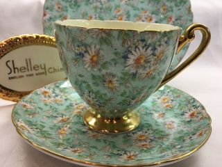 Shelley Marguerite Chintz Footed Ripon Cup,  Saucer & 7 " Plate 13694 Gold Trim
