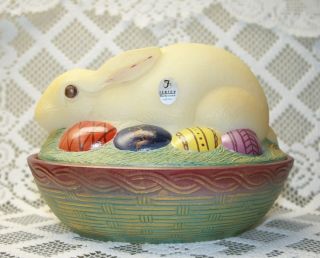 Fenton,  Bunny Box,  Bunny On Nest,  Ivory Satin,  Hand Decorated