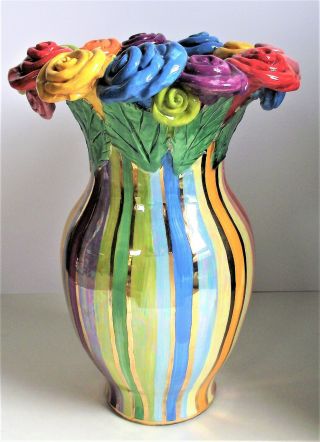 Mary Rose Young 2005 Art Studio 12 " Painted Pottery Ceramic Lustre Vase England