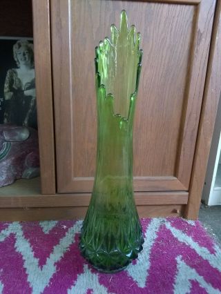 Vintage L E Smith Emerald Green Swag Stretch Swung Glass Floor Vase 24,  "