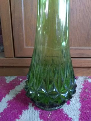 Vintage L E Smith Emerald Green Swag Stretch SWUNG Glass Floor Vase 24,  