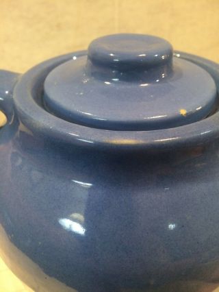 Vintage Stoneware Uhl Pottery Huntingburg IN.  Blue Bean Pot With Handle And Ear 5