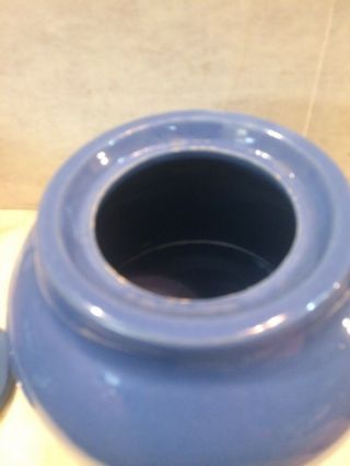 Vintage Stoneware Uhl Pottery Huntingburg IN.  Blue Bean Pot With Handle And Ear 6