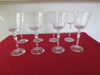 Set Of 8 Vintage Crystal Etched Fostoria Wine Glasses
