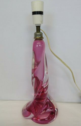 Mid 20th Century Val St Lambert Glass Table Lamp Base.  Cranberry.