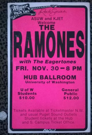 Ramones Nov 30 1984 Seattle Uw Hub Punk Too Tough 14x22 Joey Ramone
