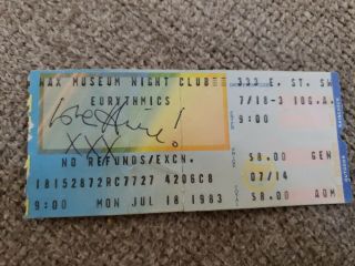 Annie Lenox Signed Eurythconcert Ticket Stub | Wax Museum Nightclub 7/18/1983