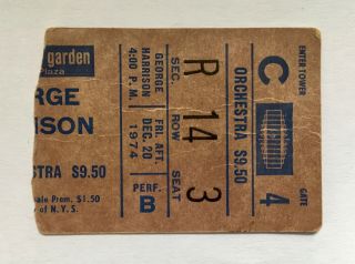 Beatles George Harrison 1974 Ticket Madison Square Garden Ny Usa