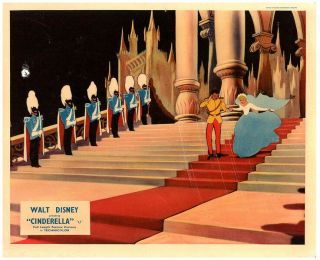 Cinderella Lobby Card 1950 Walt Disney Animation On Staircase Prince