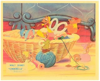Cinderella Lobby Card 1950 Walt Disney Animation Classic Mice Sewing