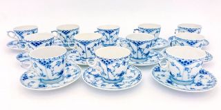 12 Cups & Saucers 719 - Blue Fluted Royal Copenhagen - Half Lace - 2nd Quality 4