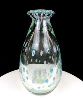Murano Italy Art Glass Large Clear Millefiori Canes Heavy 10 1/2 " Vase