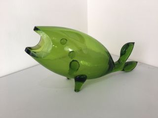 Blenko Art Glass Fish Green Sculpture Vase Mid Century Modern