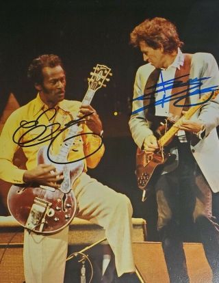 Keith Richards & Chuck Berry Rare Dual Hand Signed 8x10 Photo W/ Holocoa Legends