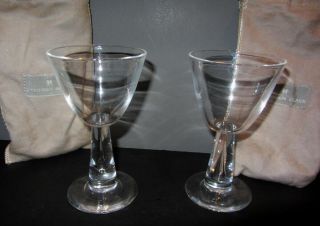 2 Signed Vintage Steuben Teardrop Crystal Wine Glasses 7980