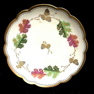 Antique Fall Leaves Acorns Hand Painted Pickard Plate Artist Signed