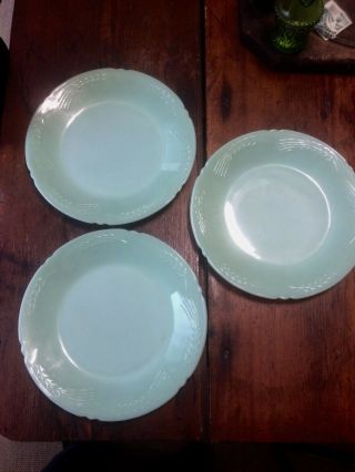 Set Of 3 - Extremely Rare Fire King Jadeite Sheaves Of Wheat Dinner Plates