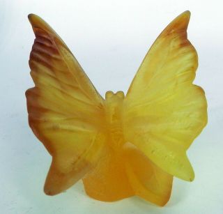 NANCY DAUM France PAPILLON BUTTERFLY AMBER YELLOW FIGURINE / PAPERWEIGHT SIGNED 6