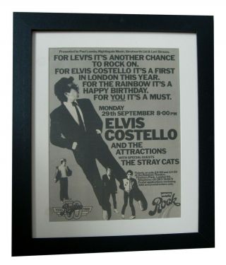 Elvis Costello,  Live,  Tour,  Poster,  Ad,  Rare 1980,  Framed,  Express,  Global Ship